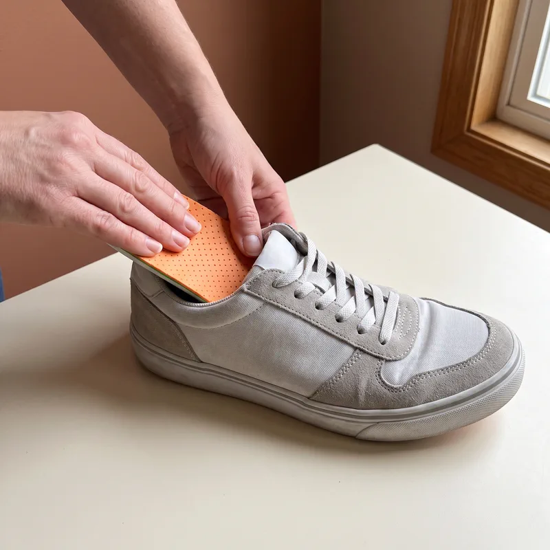Colocando la plantilla terminada dentro de una zapatilla.